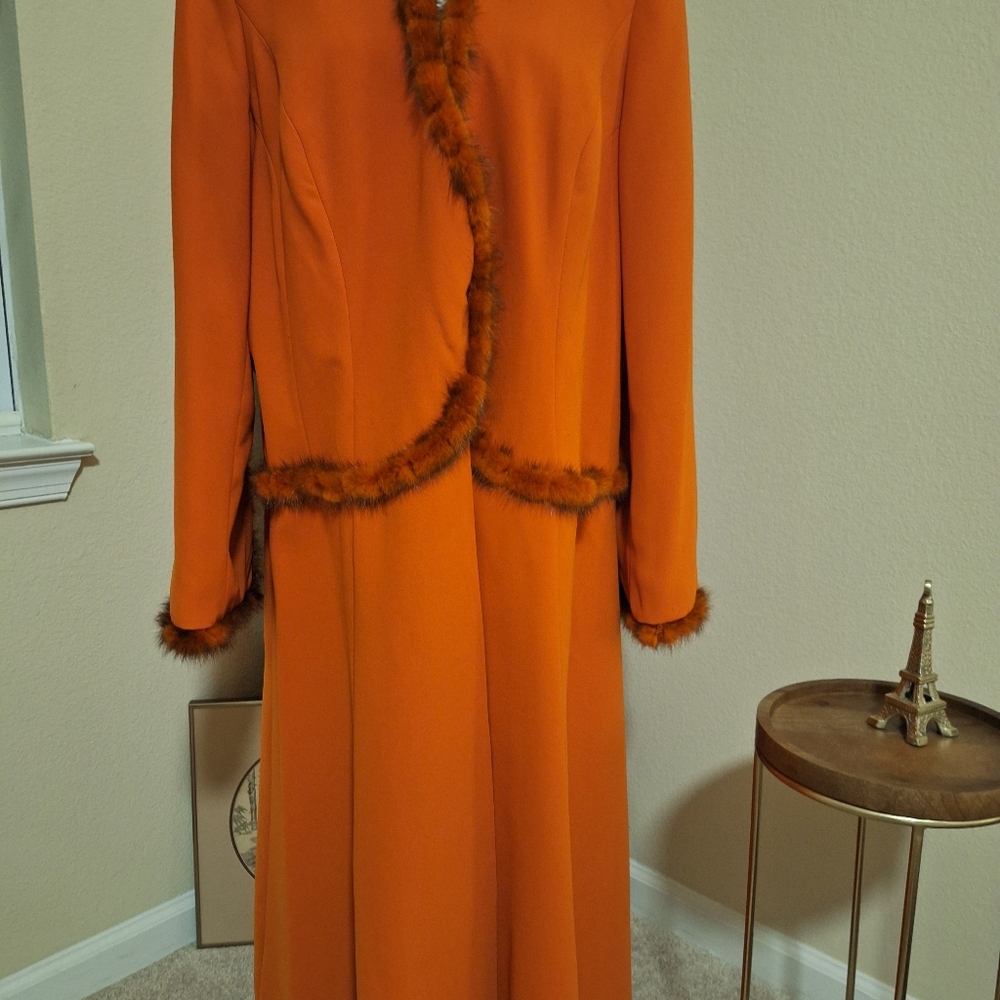 Lily and Taylor Orange Fur-Trimmed Coat - Picture 2 of 8